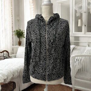 Sundry Black and Heathered Gray‎ Super Soft Cheetah Zip Front Hoodie Jacket